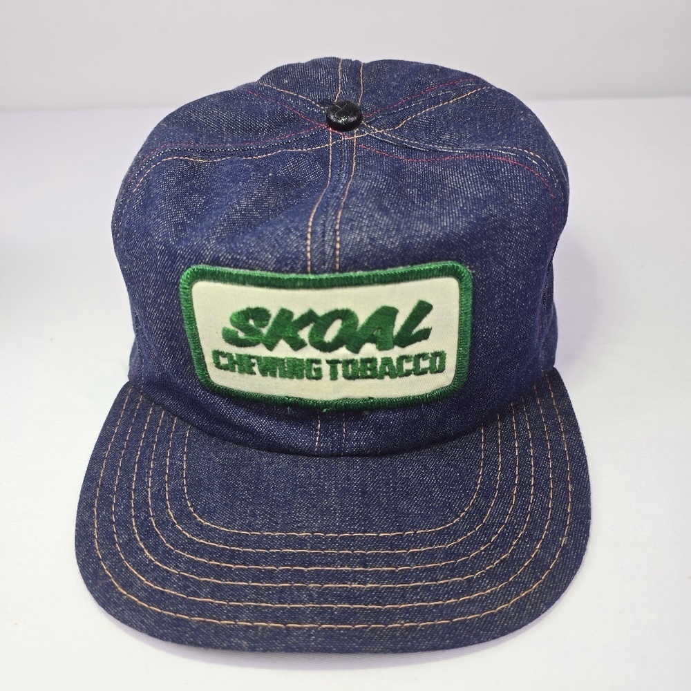 RARE Vintage 90s Skoal Chewing Tobacco Denim Snapback Hat Multi Color Stitch